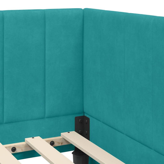 Cadru de pat colțar cu headboard Turcoaz 90 x 190 cm Catifea - WALTI WALTI
