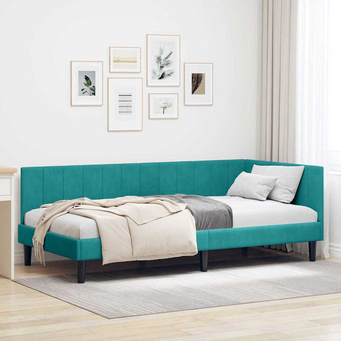 Cadru de pat colțar cu headboard Turcoaz 90 x 190 cm Catifea - WALTI WALTI
