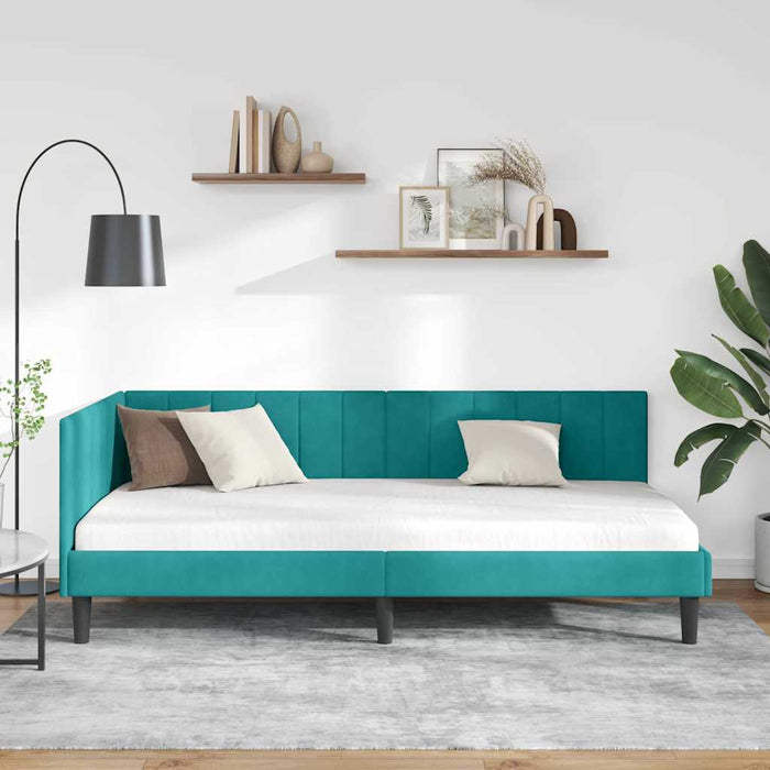 Cadru de pat colțar cu headboard Turcoaz 90 x 190 cm Catifea - WALTI WALTI