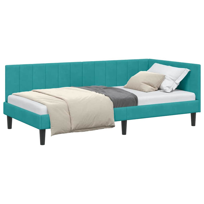 Cadru de pat colțar cu headboard Turcoaz 90 x 190 cm Catifea - WALTI WALTI