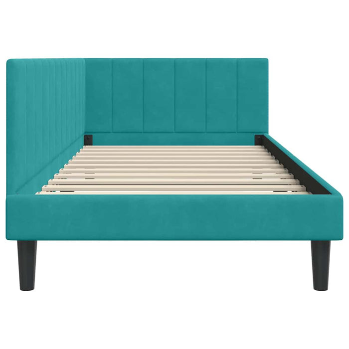 Cadru de pat colțar cu headboard Turcoaz 90 x 190 cm Catifea - WALTI WALTI