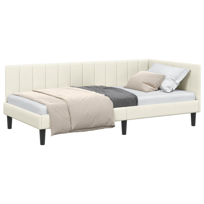 Cadru de pat colțar cu headboard Crem 90 cm x 200 cm Catifea WALTI