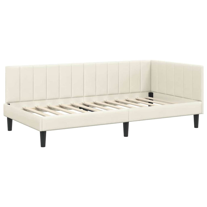 Cadru de pat colțar cu headboard Crem 90 cm x 200 cm Catifea WALTI