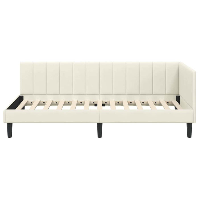 Cadru de pat colțar cu headboard Crem 90 cm x 200 cm Catifea WALTI
