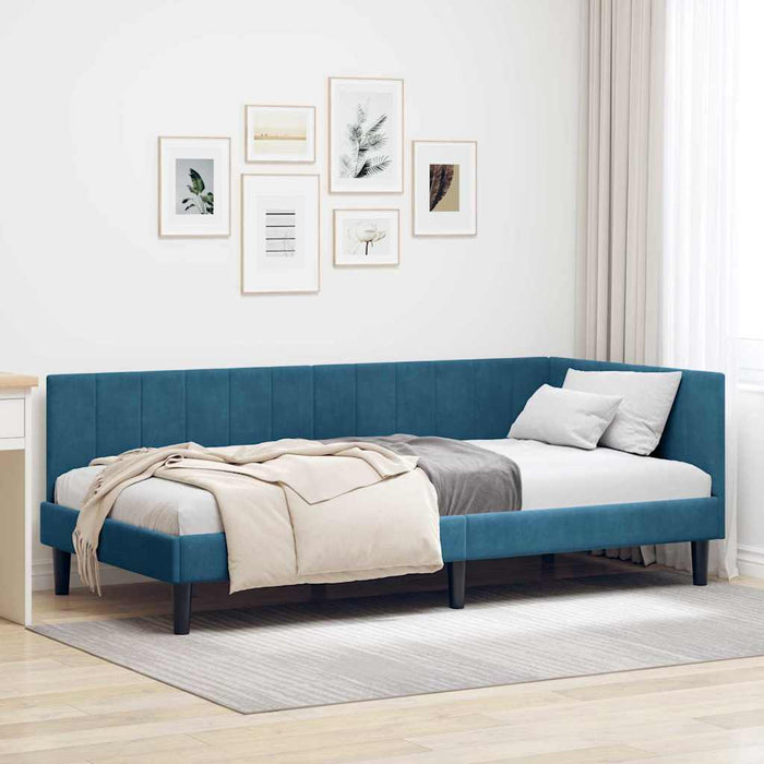 Cadru de pat colțar cu headboard albastru 100 x 200 cm Catifea - WALTI WALTI