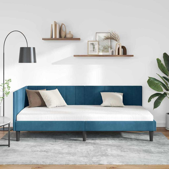 Cadru de pat colțar cu headboard albastru 100 x 200 cm Catifea - WALTI WALTI