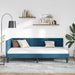 Cadru de pat colțar cu headboard albastru 100 x 200 cm Catifea - WALTI WALTI