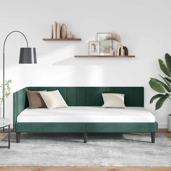 Cadru de pat colțar Verde închis 100 x 200 cm Catifea - WALTI WALTI