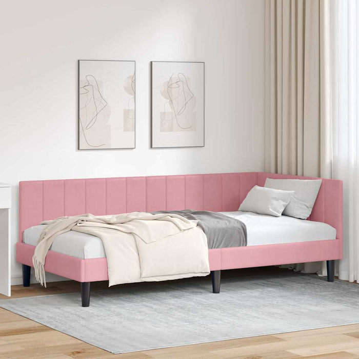 Cadru de pat colțar cu headboard Roz 100 cm x 200 cm Catifea WALTI