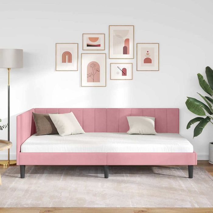 Cadru de pat colțar cu headboard Roz 100 cm x 200 cm Catifea WALTI