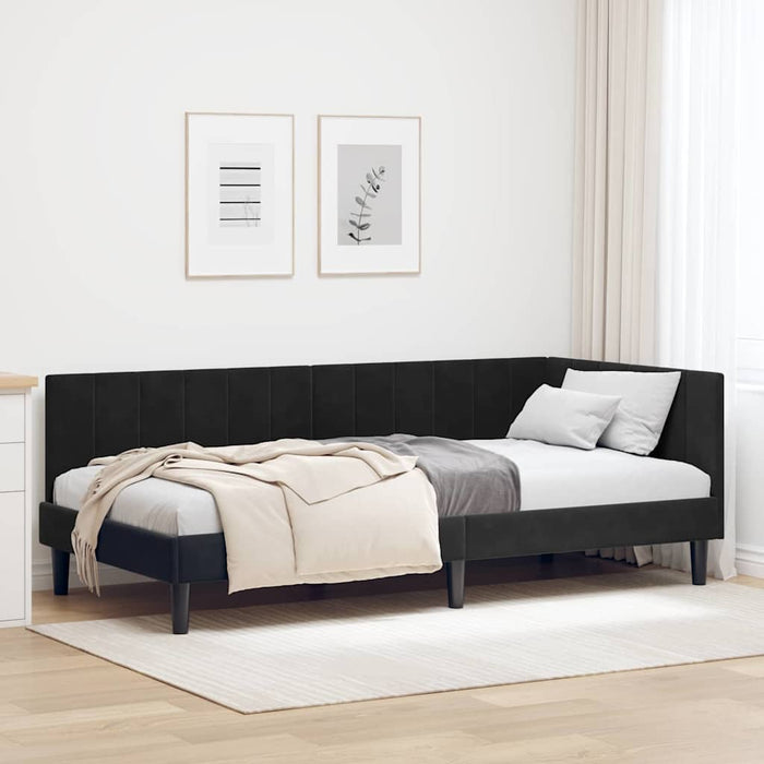 Cadru de pat colțar cu headboard Negru 100 x 200 cm Catifea - WALTI WALTI