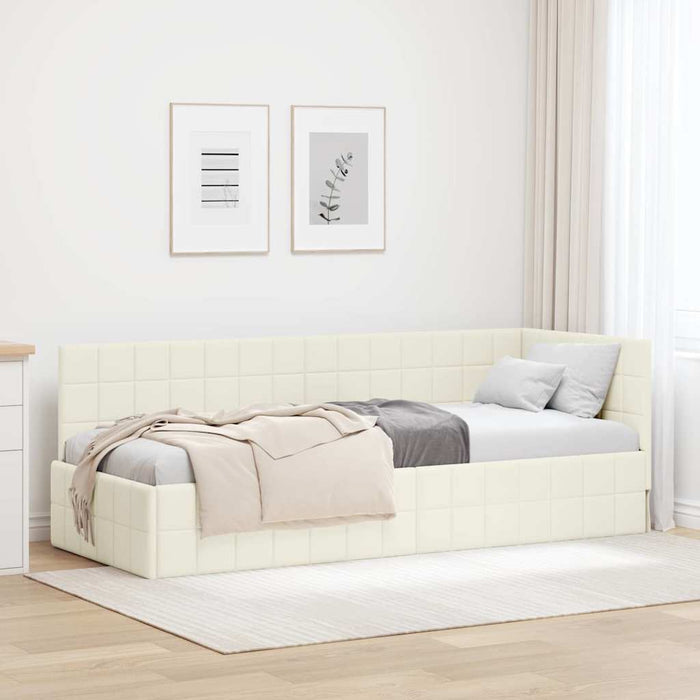 Cadru de pat colțar cu headboard Crem 80 cm x 200 cm Catifea - WALTI WALTI