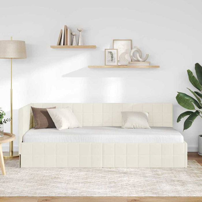 Cadru de pat colțar cu headboard Crem 80 cm x 200 cm Catifea - WALTI WALTI