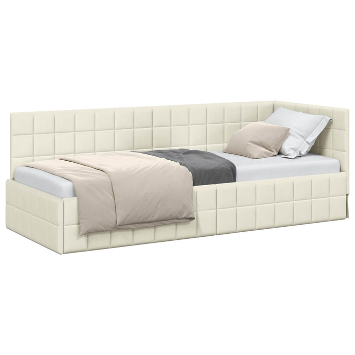 Cadru de pat colțar cu headboard Crem 80 cm x 200 cm Catifea - WALTI WALTI
