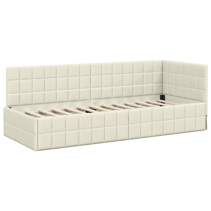 Cadru de pat colțar cu headboard Crem 80 cm x 200 cm Catifea - WALTI WALTI