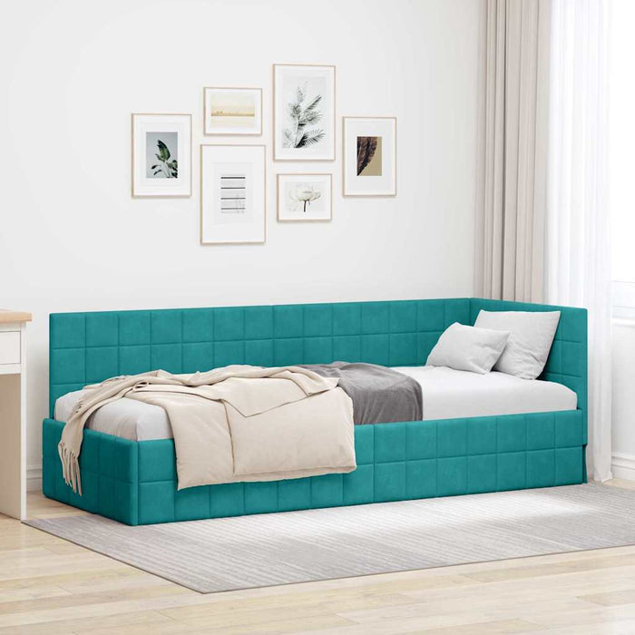 Cadru de pat colțar cu headboard Turcoaz 80 cm x 200 cm Catifea - WALTI WALTI
