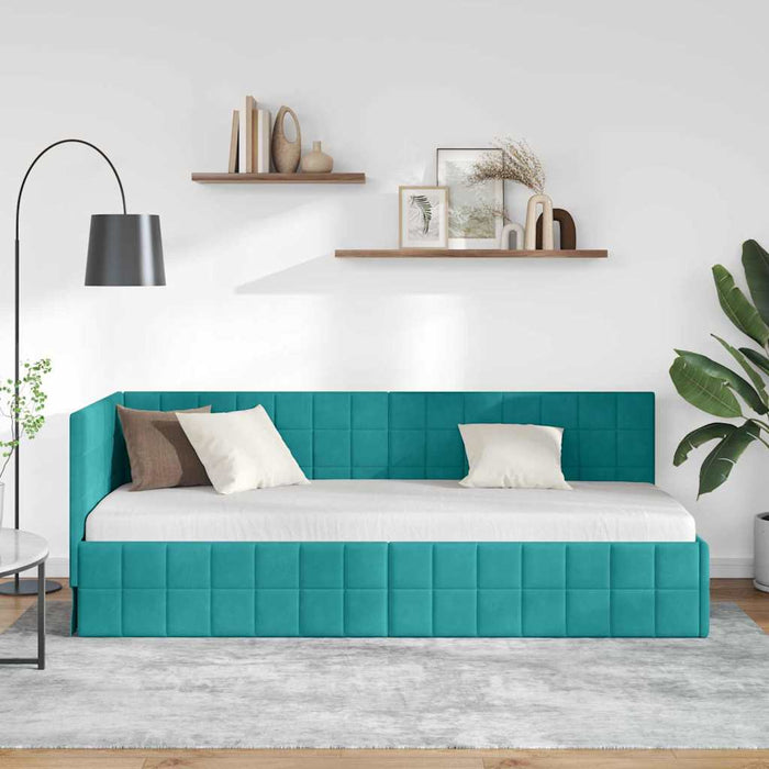 Cadru de pat colțar cu headboard Turcoaz 80 cm x 200 cm Catifea - WALTI WALTI