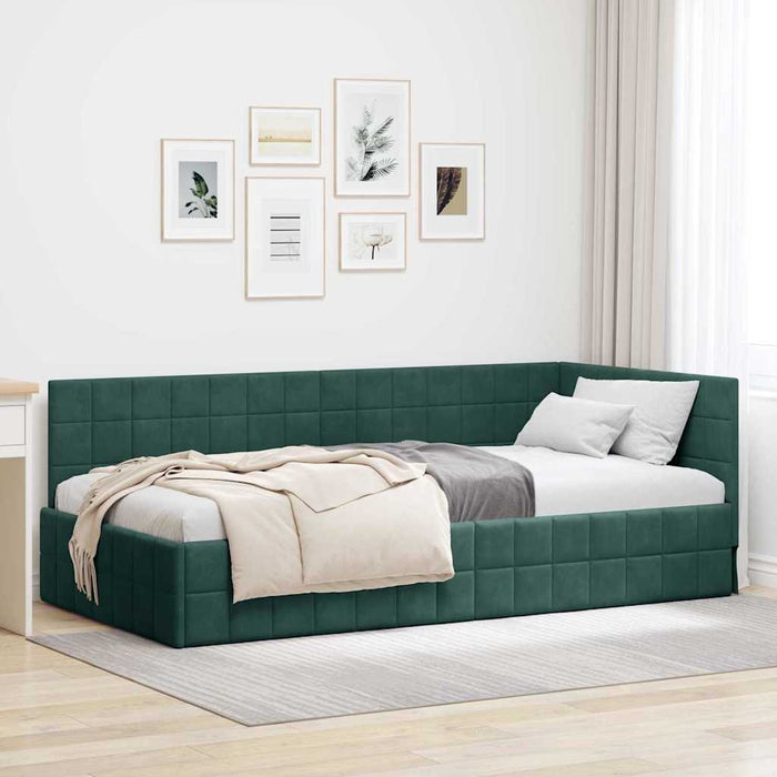 Cadru de pat colțar Verde închis 90 cm x 190 cm Catifea - WALTI WALTI