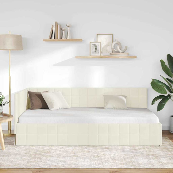 Cadru de pat colțar cu headboard Crem 90 cm x 190 cm Catifea WALTI