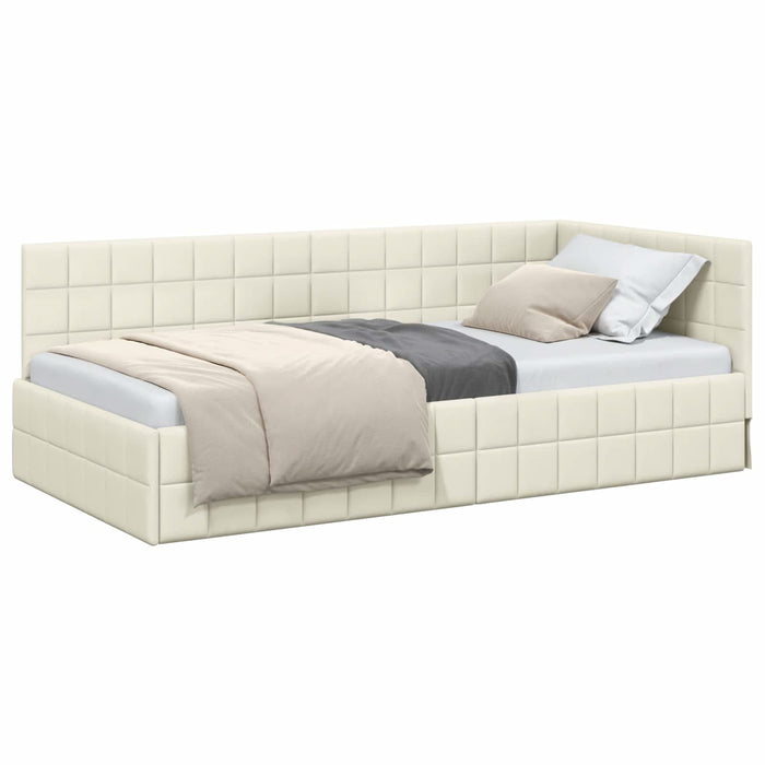 Cadru de pat colțar cu headboard Crem 90 cm x 190 cm Catifea WALTI