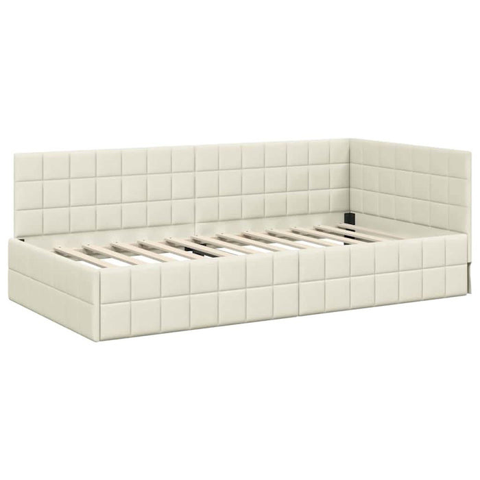 Cadru de pat colțar cu headboard Crem 90 cm x 190 cm Catifea WALTI