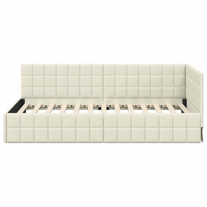 Cadru de pat colțar cu headboard Crem 90 cm x 190 cm Catifea WALTI