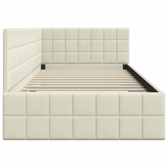 Cadru de pat colțar cu headboard Crem 90 cm x 190 cm Catifea WALTI