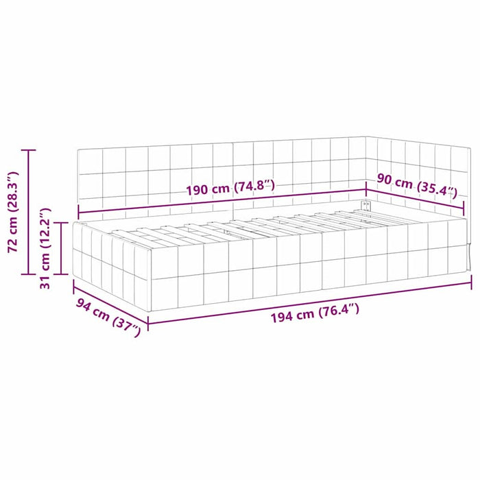 Cadru de pat colțar cu headboard Crem 90 cm x 190 cm Catifea WALTI