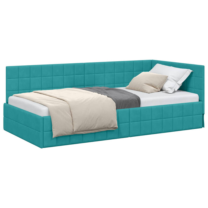 Cadru de pat colțar cu headboard Turcoaz 90 cm x 190 cm Catifea - WALTI WALTI
