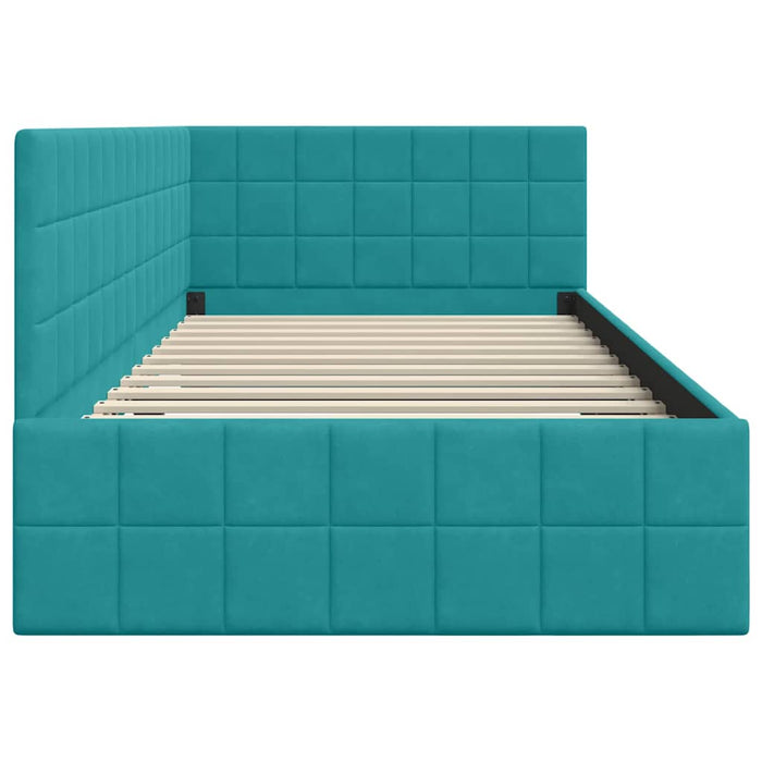 Cadru de pat colțar cu headboard Turcoaz 90 cm x 190 cm Catifea - WALTI WALTI
