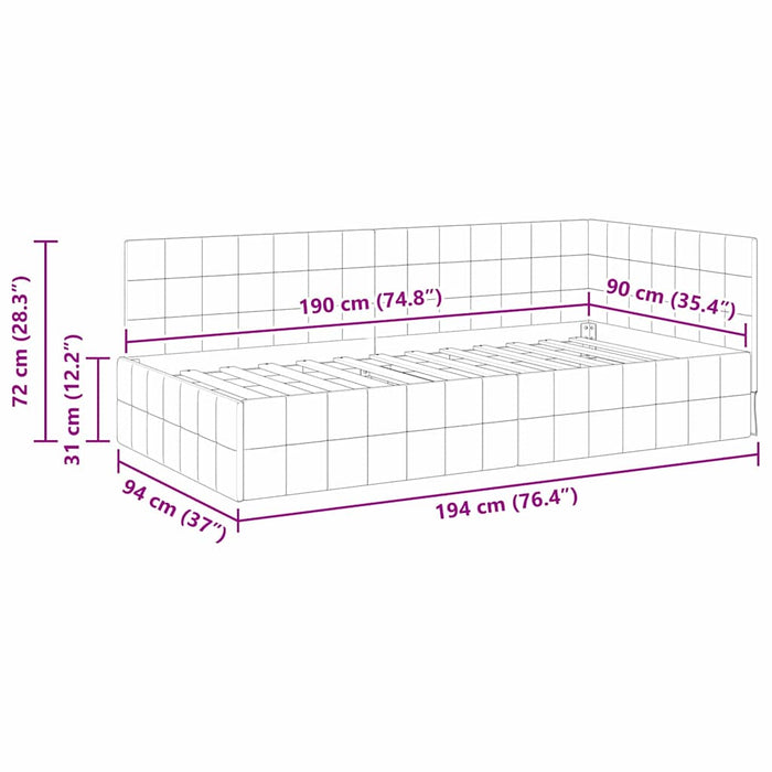 Cadru de pat colțar cu headboard Turcoaz 90 cm x 190 cm Catifea - WALTI WALTI