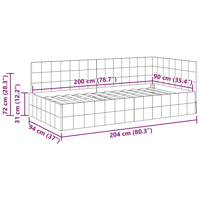 Cadru de pat colțar Gri închis 90 cm x 200 cm Catifea WALTI