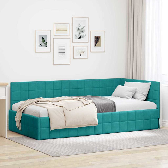 Cadru de pat colțar cu headboard Turcoaz 90 cm x 200 cm Catifea - WALTI WALTI