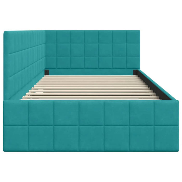 Cadru de pat colțar cu headboard Turcoaz 90 cm x 200 cm Catifea - WALTI WALTI