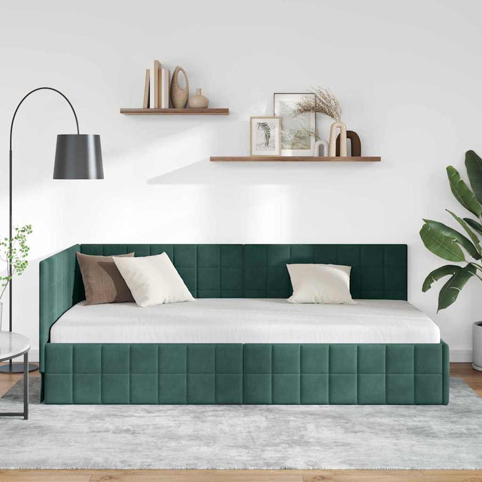 Cadru de pat colțar Verde închis 100 cm x 200 cm Catifea - WALTI WALTI