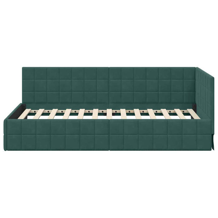 Cadru de pat colțar Verde închis 100 cm x 200 cm Catifea - WALTI WALTI
