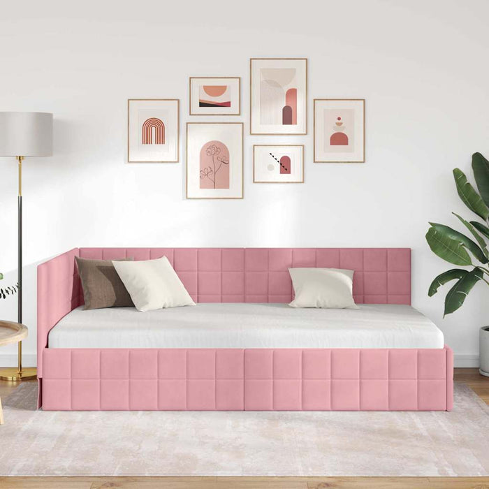 Cadru de pat colțar cu headboard Roz 100 cm x 200 cm Catifea WALTI