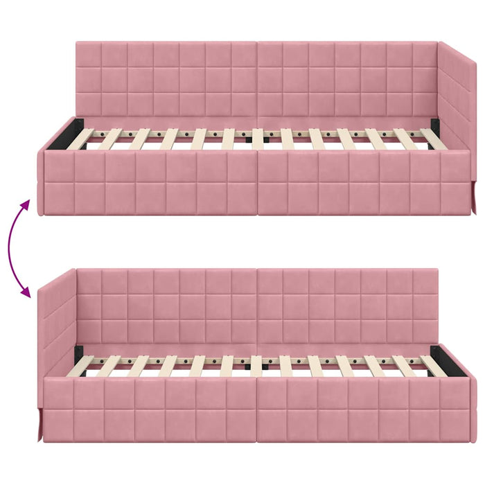 Cadru de pat colțar cu headboard Roz 100 cm x 200 cm Catifea WALTI