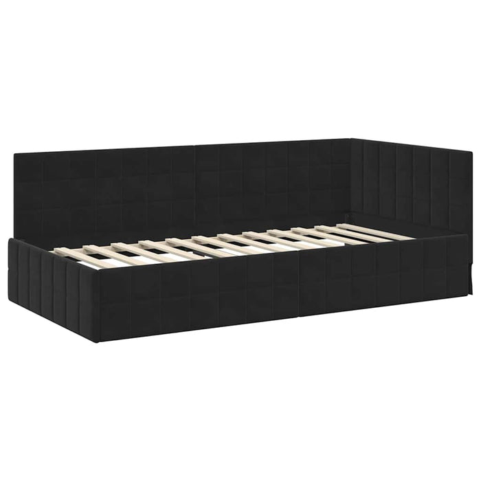 Cadru de pat colțar cu headboard Negru 100 cm x 200 cm Catifea WALTI