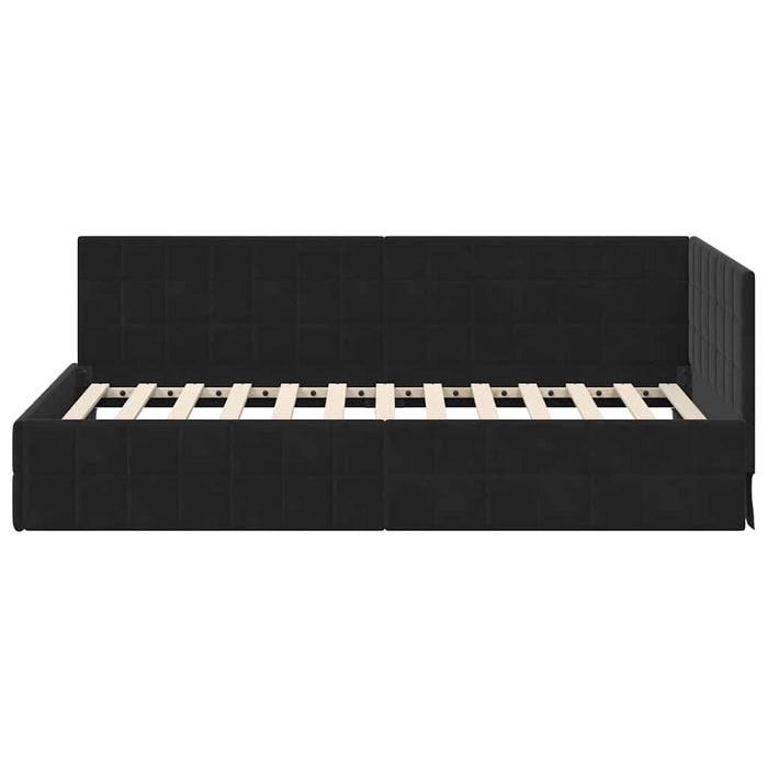 Cadru de pat colțar cu headboard Negru 100 cm x 200 cm Catifea WALTI