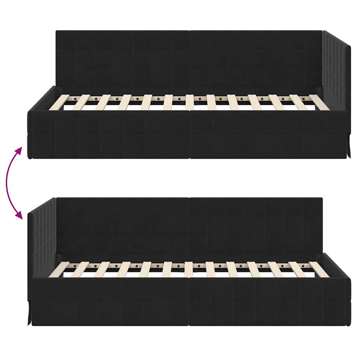 Cadru de pat colțar cu headboard Negru 100 cm x 200 cm Catifea WALTI