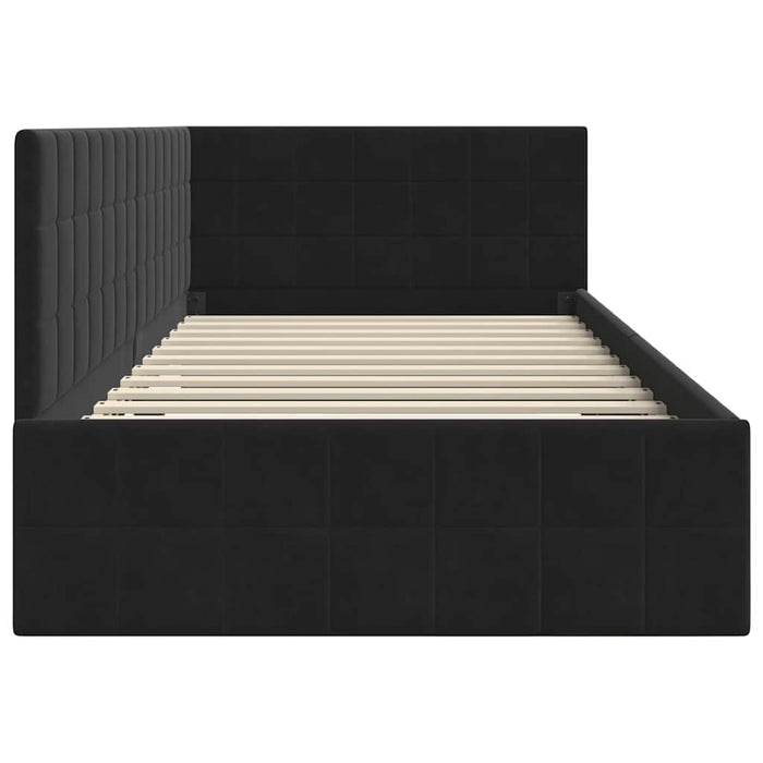 Cadru de pat colțar cu headboard Negru 100 cm x 200 cm Catifea WALTI