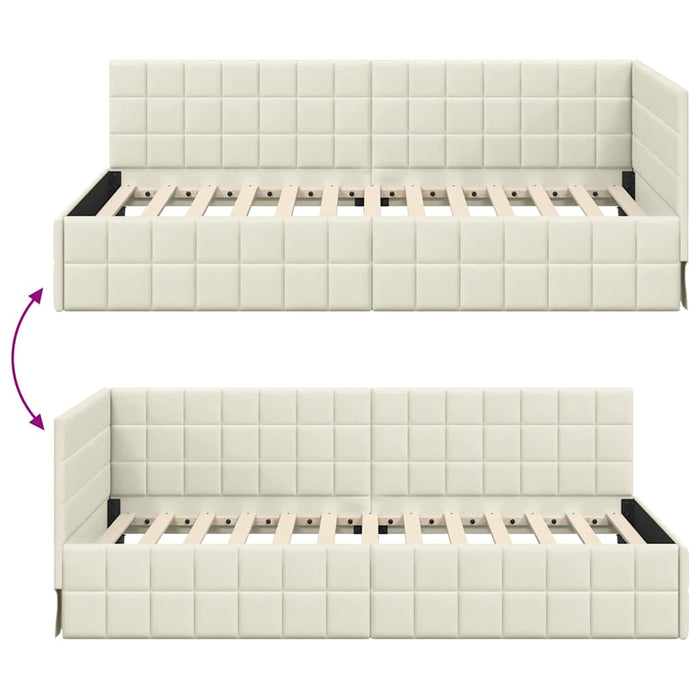 Cadru de pat colțar cu headboard Crem 100 cm x 200 cm Catifea - WALTI WALTI