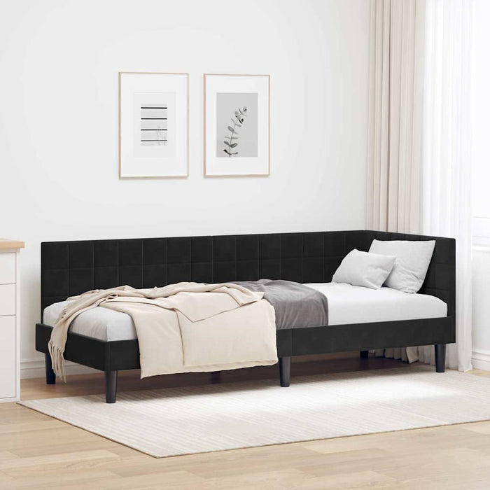Cadru de pat colțar cu headboard Negru 80 cm x 200 cm Catifea - WALTI WALTI