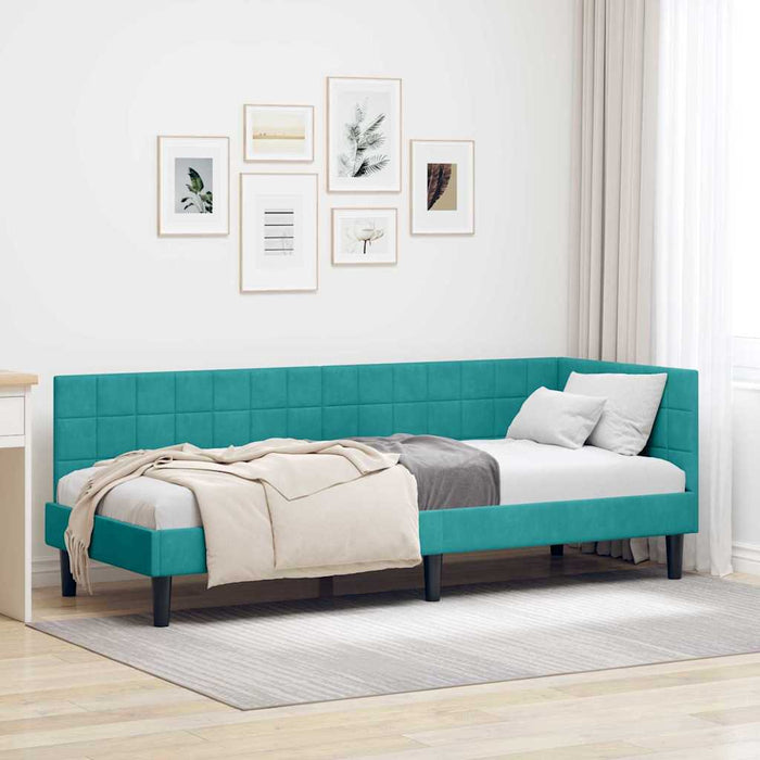 Cadru de pat colțar cu headboard Turcoaz 80 cm x 200 cm Catifea - WALTI WALTI