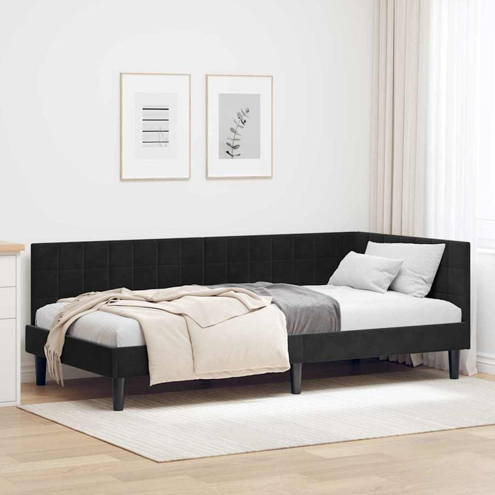 Cadru de pat colțar cu headboard Negru 90 cm x 190 cm Catifea - WALTI WALTI