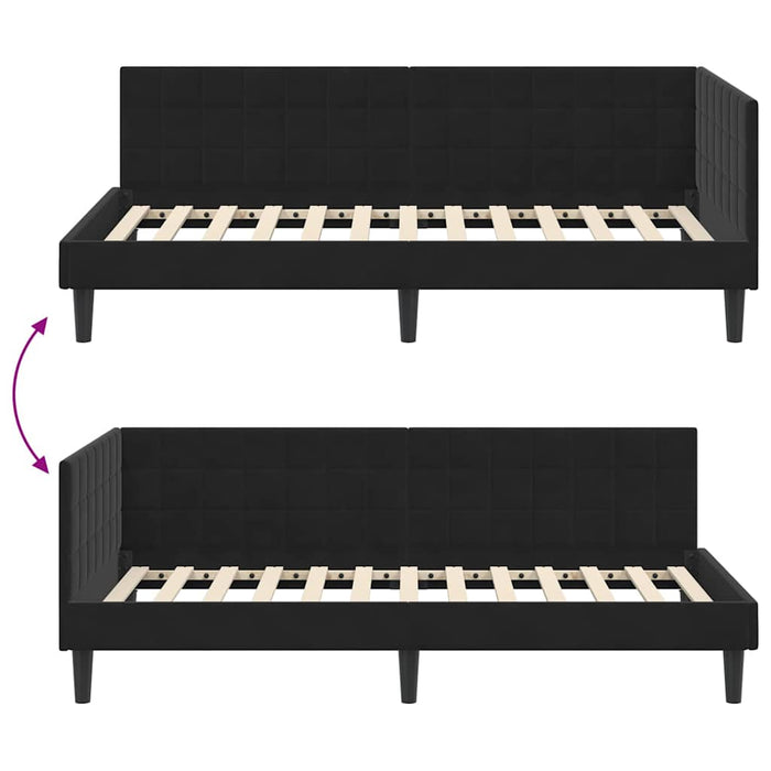 Cadru de pat colțar cu headboard Negru 90 cm x 190 cm Catifea - WALTI WALTI