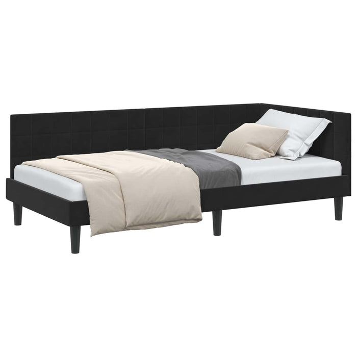 Cadru de pat colțar cu headboard Negru 90 cm x 200 cm Catifea - WALTI WALTI