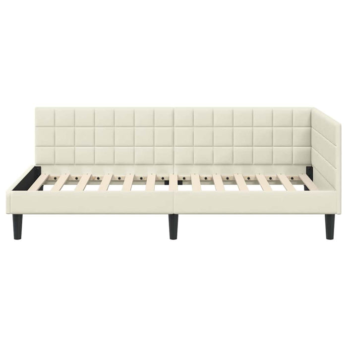 Cadru de pat colțar cu headboard Crem 90 cm x 200 cm Catifea - WALTI WALTI