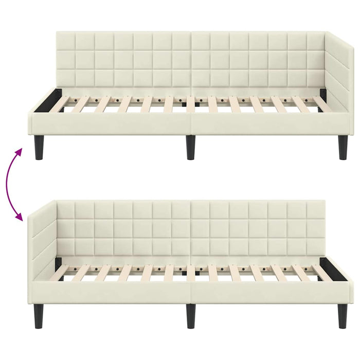Cadru de pat colțar cu headboard Crem 90 cm x 200 cm Catifea - WALTI WALTI